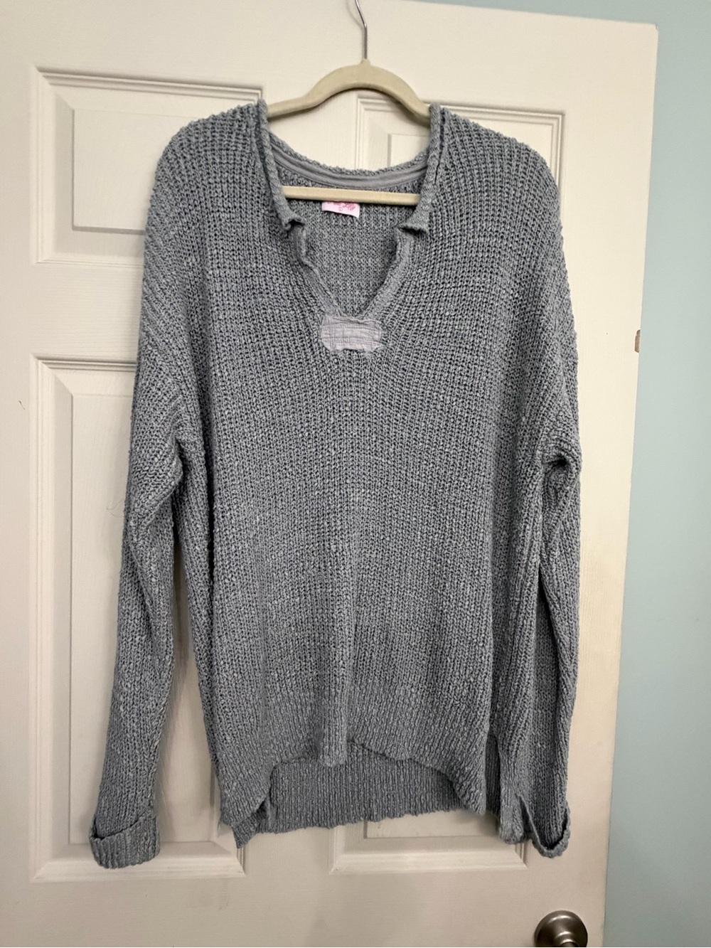 Pink Lily Light Gray Distressed V-Neck Sweater